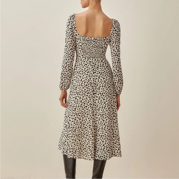 Reformation Shelby Dress Ocelot White Black Polka Dot Slit Bustier New Size 6 - Picture 3 of 14